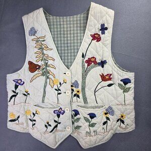 Dont Mess With Texas Vest Womens XL Quilted Floral Embroidered Butterfly Nature